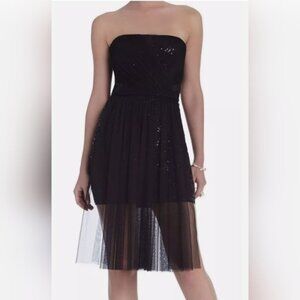NWT BCBG Maxazria Vienna Sequin Lace Tulle Overlay Strapless Black Dress size 2
